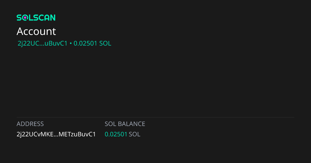 Account 2j22UCvMKEgRNtKrh9WncoDZXyoWw2fA6dMETzuBuvC1 | Solscan