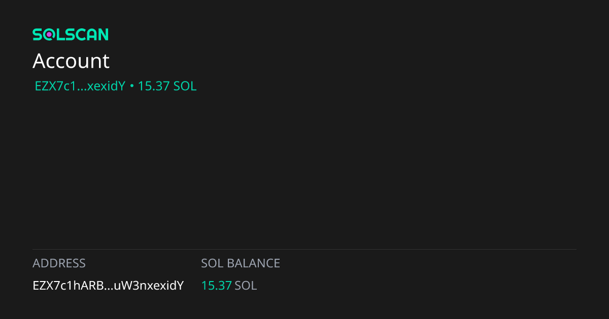 Account EZX7c1hARBCiVTY62EJLEPwVsUaZWhmvKkuW3nxexidY | Solscan